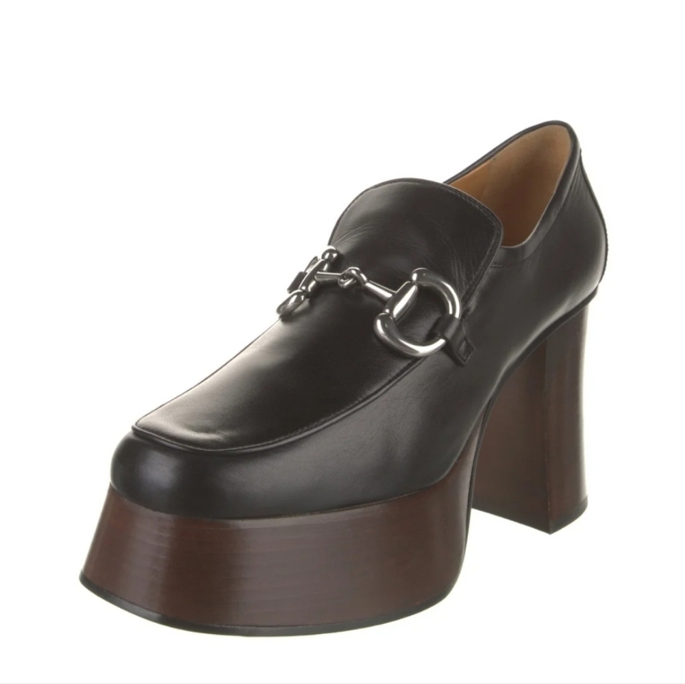 GUCCI Horsebit 95 Leather Platform Loafers Sz 39